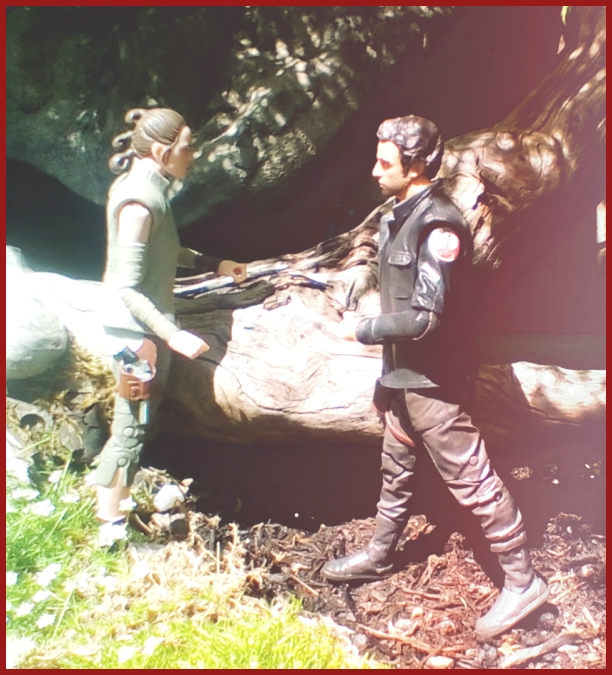 Rey and Poe fight over the Millennium Falcon.